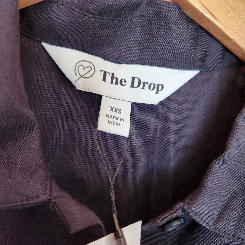 The Drop NWT Ellen Black Midi Puff Sleeve Shirt Dress Open Back Pockets Size XXS - Picture 3 of 10